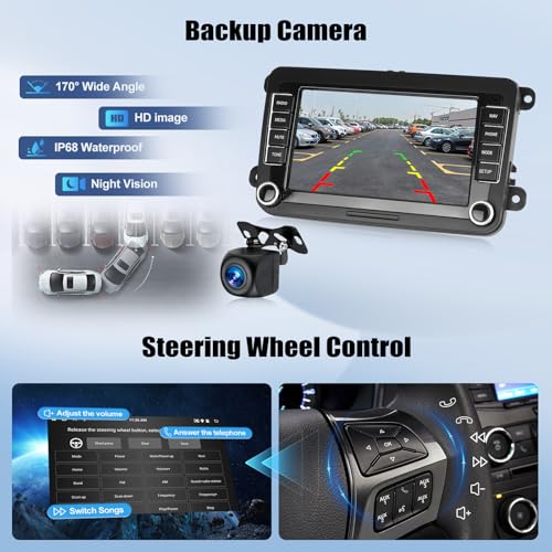 SIXWIN Car Stereo for VW Passat Jetta Tiguan Golf MK5 MK6 T5 EOS Polo 7 Inch Touchscreen Android Car Radio with Wireless Carplay Android Auto GPS Navigation Backup Camera WiFi - Image 5