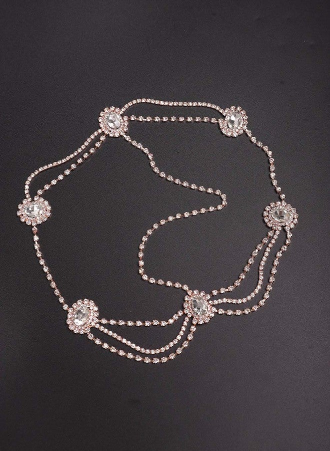 Aimimier Bohemian Head Chain Crystal Teardrop Forehead Chain Wedding Prom Party Festival Hair Jewelry for Women and Girls (Rose gold) - Image 3