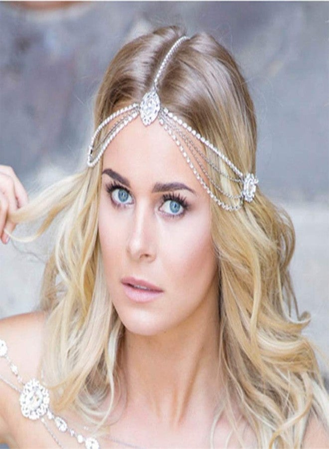 Aimimier Bohemian Head Chain Crystal Teardrop Forehead Chain Wedding Prom Party Festival Hair Jewelry for Women and Girls (Rose gold) - Image 1