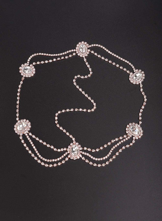 Aimimier Bohemian Head Chain Crystal Teardrop Forehead Chain Wedding Prom Party Festival Hair Jewelry for Women and Girls (Rose gold) - Image 2