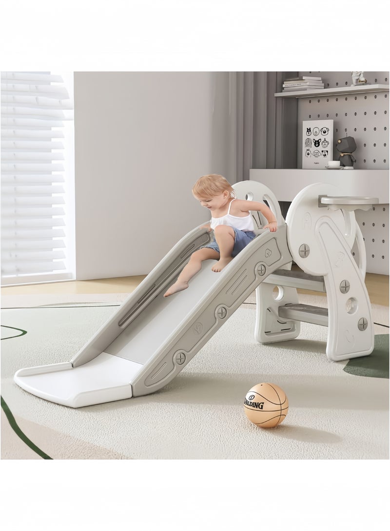 GGEROU Slide for Kids Toddler Slide Climber with Basketball Hoop Baby Playset w/Long Slope for 0-4 yrs Boys and Girls Sturdy Playground for Indoor Outdoor Grey  - Image 1