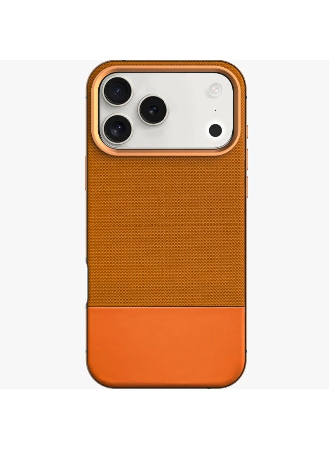 LEVELO iPhone 17 Pro Max MagSafe Case Cuir With Comfortable Grip & Premium PU Leather / Shock-Resistant Bumper / Aluminum Alloy Frame for Camera & Buttons / Strong Magnets - Sunrise Orange - Image 1