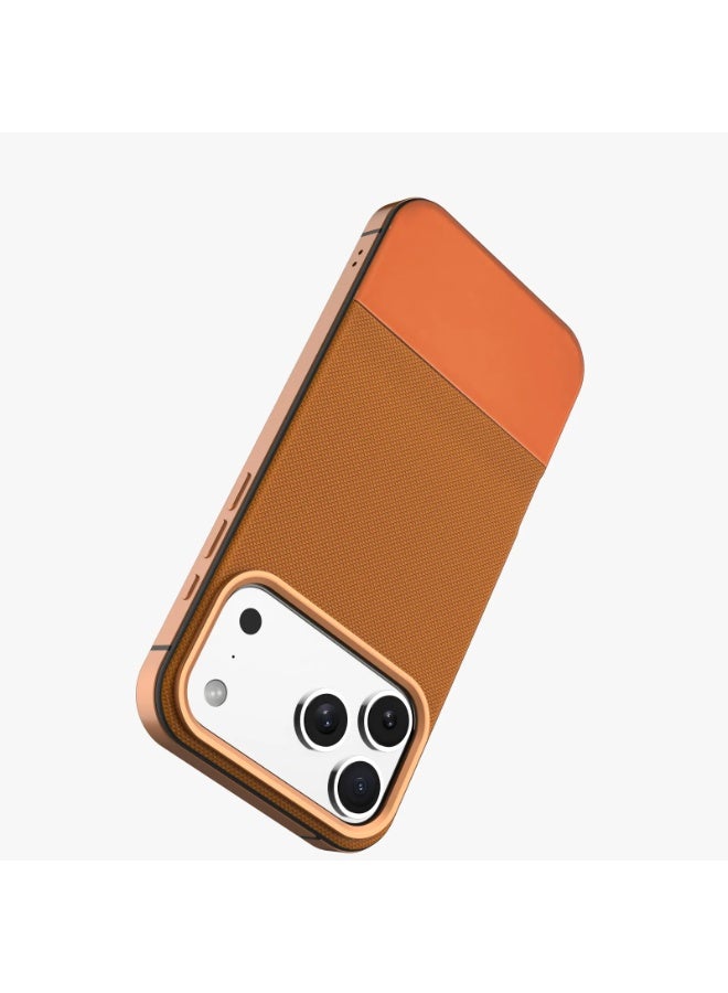 LEVELO iPhone 17 Pro Max MagSafe Case Cuir With Comfortable Grip & Premium PU Leather / Shock-Resistant Bumper / Aluminum Alloy Frame for Camera & Buttons / Strong Magnets - Sunrise Orange - Image 4