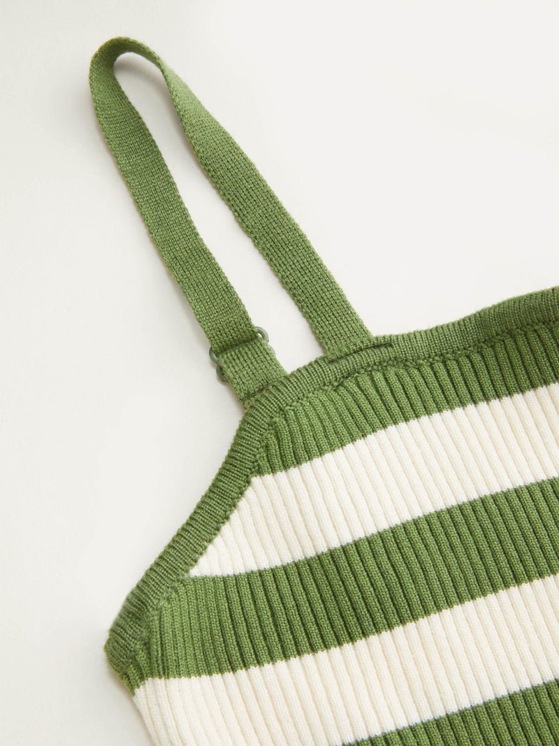 CIDER Striped Crop Tank Tops for Women Sleeveless Square Neck Ruffle Knit Peplum Tops Summer Vacation Outfits Green - Image 5