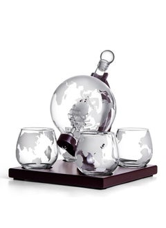 GGEROU Whiskey Decanter Globe Set with 4 Etched Whiskey Glasses,Reusable Whiskey Stone Ice Cubes, Cherry Wood Stand,850ml  - Image 2