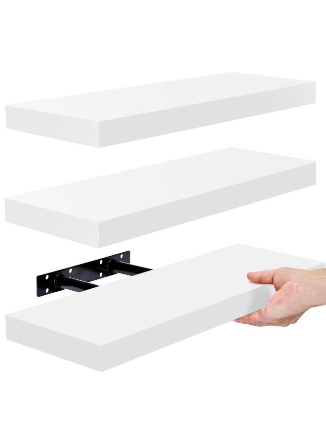 dida-cosmos 3 Pcs Set of Floating Shelves for Wall Decor Wall Shelves for Bedroom Storage Large Deep Wall Mounted Shelves for Bathroom Towels Laundry Living Room Kitchen Closet  - Image 1