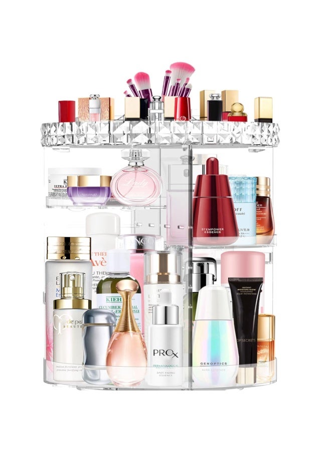 MISERWE 360 Rotating Makeup Organizer, DIY Adjustable Makeup Carousel Spinning Holder Rack, Large Capacity Cosmetic Brush Lipstick Storage Organizer Box for Vanity - Image 2