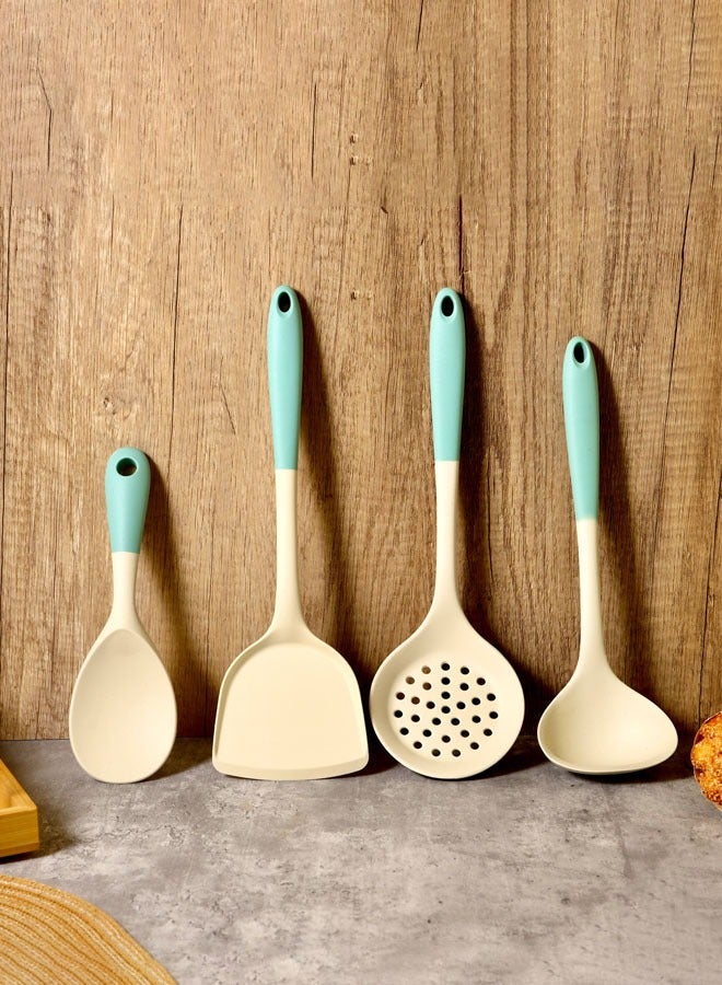 Hanayo 4 Pcs Silicone Kitchen Utensils Set Heat-resistant Silicone Kitchenware Silicone Spatula Tools Set Multi-Functional Cooking Spoon and Shovel(Blue+White) - Image 2