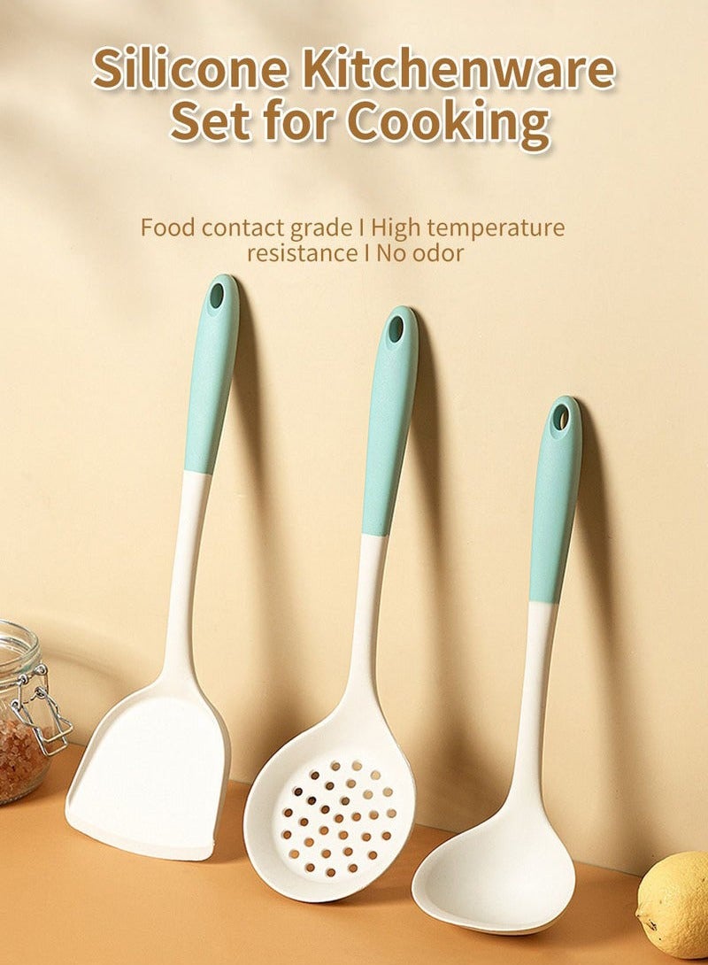 Hanayo 4 Pcs Silicone Kitchen Utensils Set Heat-resistant Silicone Kitchenware Silicone Spatula Tools Set Multi-Functional Cooking Spoon and Shovel(Blue+White) - Image 3