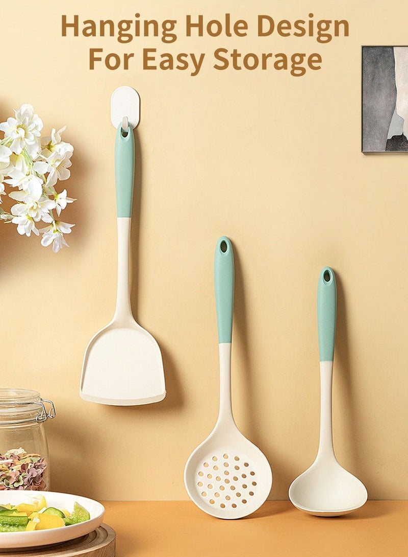 Hanayo 4 Pcs Silicone Kitchen Utensils Set Heat-resistant Silicone Kitchenware Silicone Spatula Tools Set Multi-Functional Cooking Spoon and Shovel(Blue+White) - Image 4
