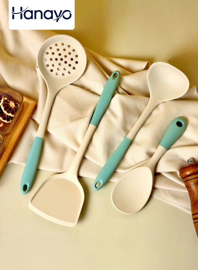 Hanayo 4 Pcs Silicone Kitchen Utensils Set Heat-resistant Silicone Kitchenware Silicone Spatula Tools Set Multi-Functional Cooking Spoon and Shovel(Blue+White) - Image 1