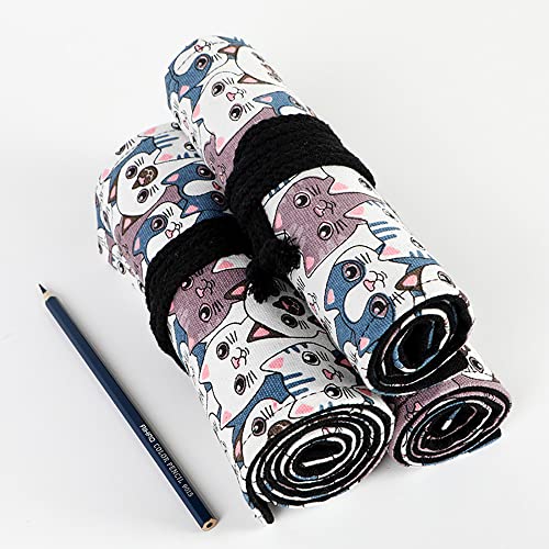 DIYOMR 24/36/72 Slots Pencil Wrap Pencil Rolls, Artist Colored Pencils Roll Up Bag Short Brushes Pouch Case Pencils Organizer for Drawing Coloring and Sketching (Big Headed Cat, 72slots) - Image 4