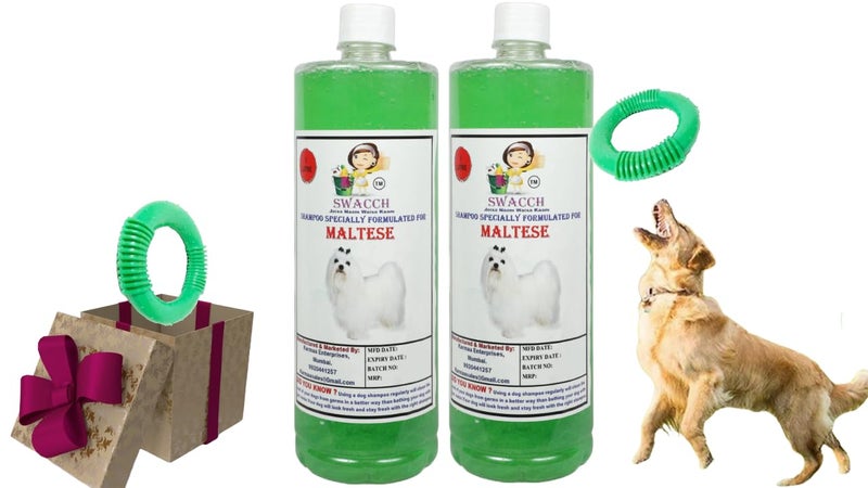 swacch Shampoo | Puppy Safe Shampoo | PH Balanced | Maltese Dog Shampoo 1 Litre Pack of 2 Neem Alovera + | O PVC Ring Rubber Chew Toy | Teething Chew Toy I Dental Teething I Durable I Combo Pack - Image 1