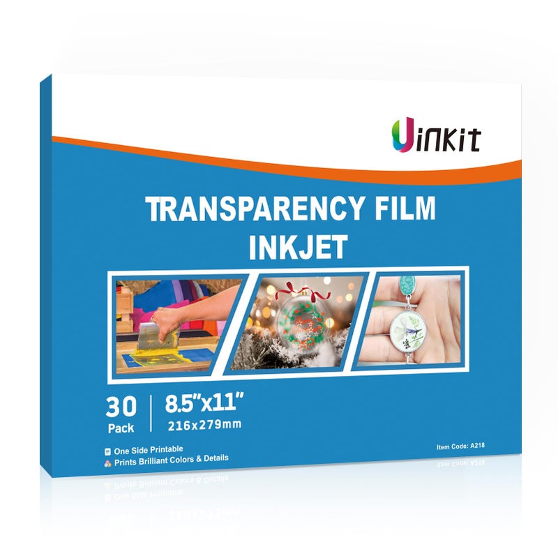 Uinkit أوراق شفافة للطباعة من يونيكيت 30 ورقة أكريليك شفافة للحرف 8.5x11 فيلم جهاز العرض العلوي لطابعة نفث الحبر سريعة الجفاف - Image 1