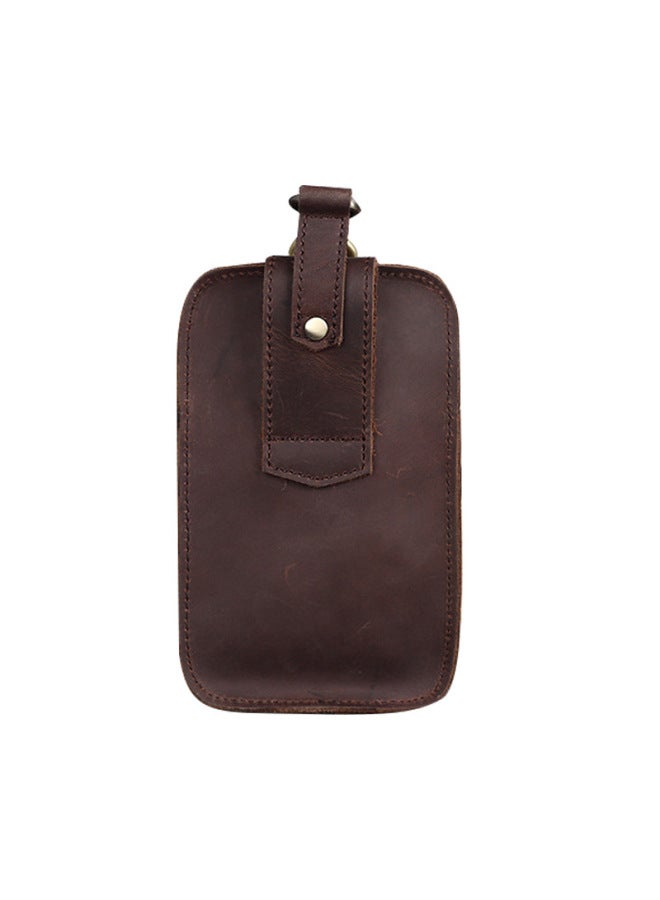 Genuine Leather Men's Waist Bag Top Layer Cowhide Crazy Horse Leather Belt Mobile Phone Bag Retro Hook Small Waist Bag-Color:Yellow Brown