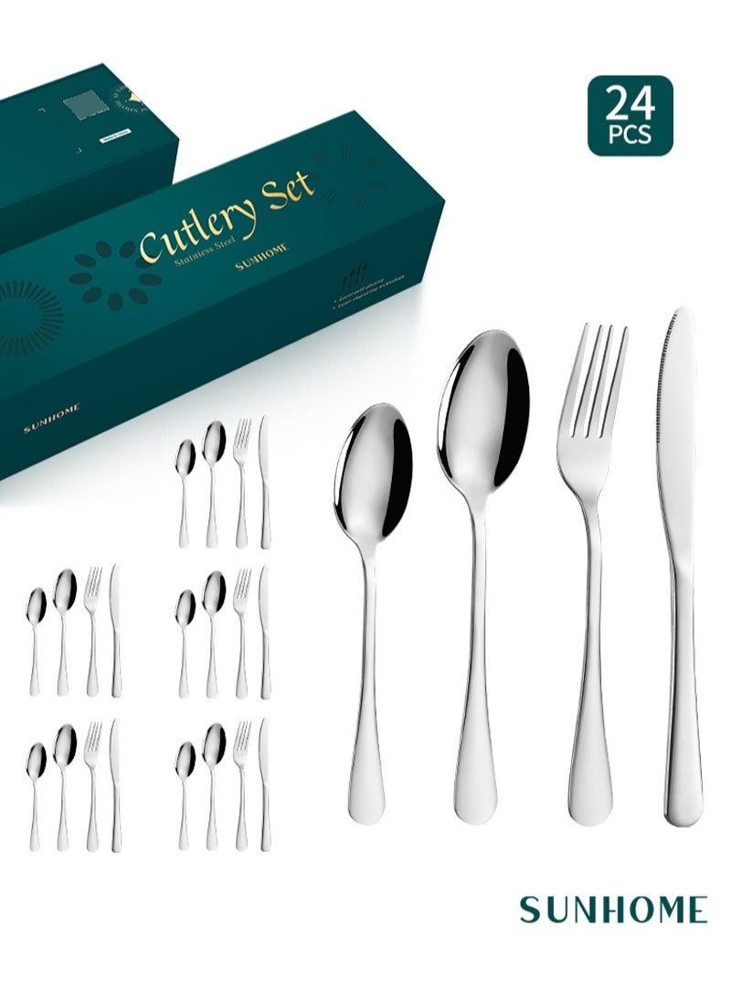 Sunhome SUNHOME 24-Piece Stainless Steel Cutlery Set Kitchen Utensil Set Western Tableware Suitable For Home Kitchen Restaurant Hotel Party Dining Picnic Dining Exquisite Packaging Gift Silver  - Image 1