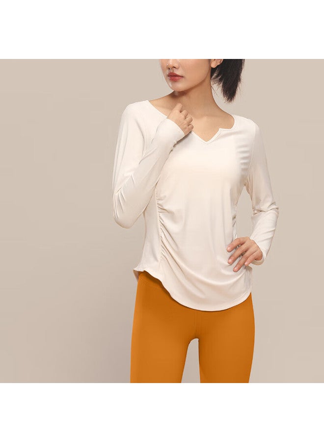 Vfu Women's Quick-dry Yoga Running Sports Fitness Top Long Sleeve Hoodie For Pilates Training Almond Xl - Image 3