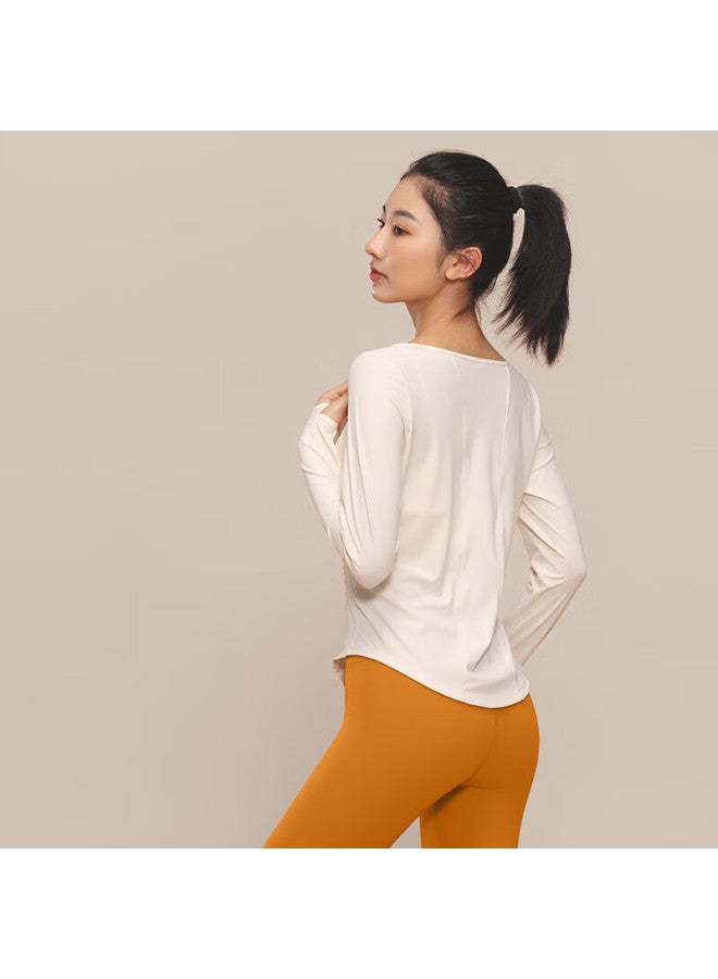 Vfu Women's Quick-dry Yoga Running Sports Fitness Top Long Sleeve Hoodie For Pilates Training Almond Xl - Image 2