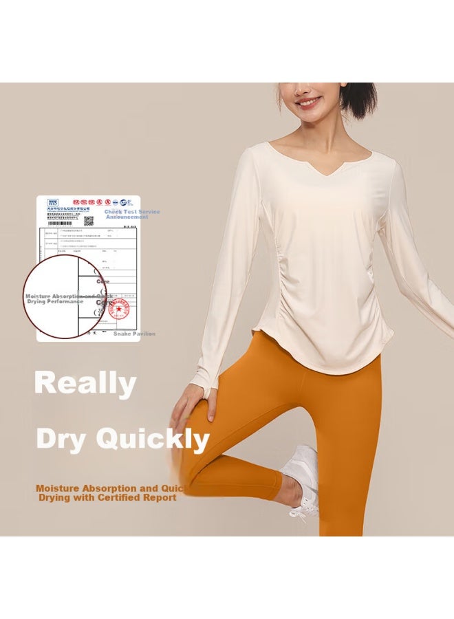 Vfu Women's Quick-dry Yoga Running Sports Fitness Top Long Sleeve Hoodie For Pilates Training Almond Xl - Image 4