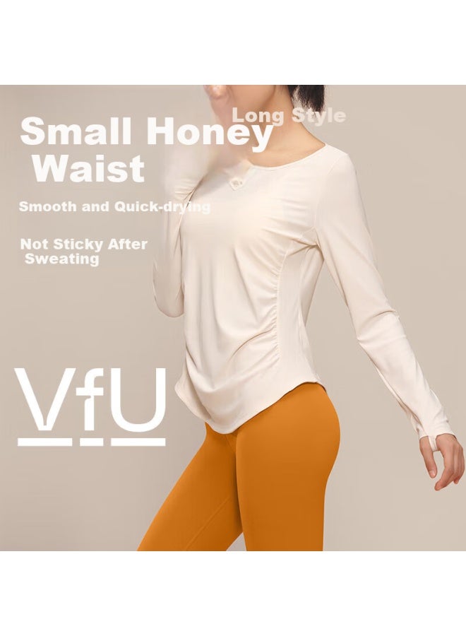 Vfu Women's Quick-dry Yoga Running Sports Fitness Top Long Sleeve Hoodie For Pilates Training Almond Xl - Image 1