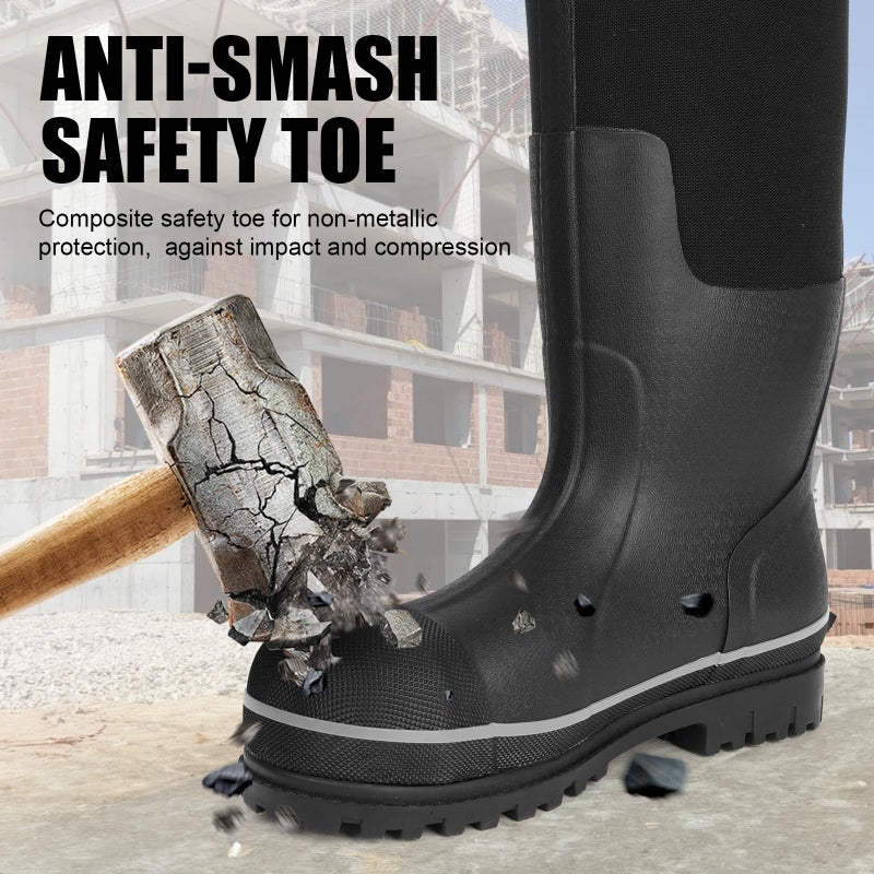 Kalkal Steel Toe Rubber Boots For Men, Waterproof Rubber Work Boots With Steel Shank, Puncture-Proof Safey Composite Toe Hunting Boots for Farming, Gardening, Fishing, Outdoor Work, Size 6-14 - Image 4