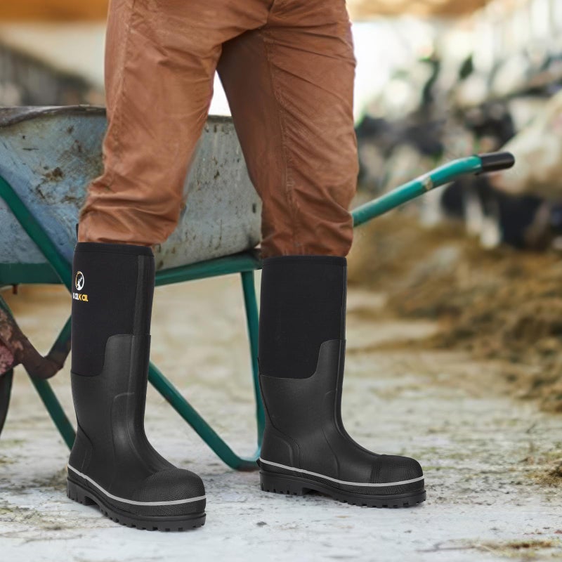 Kalkal Steel Toe Rubber Boots For Men, Waterproof Rubber Work Boots With Steel Shank, Puncture-Proof Safey Composite Toe Hunting Boots for Farming, Gardening, Fishing, Outdoor Work, Size 6-14 - Image 2