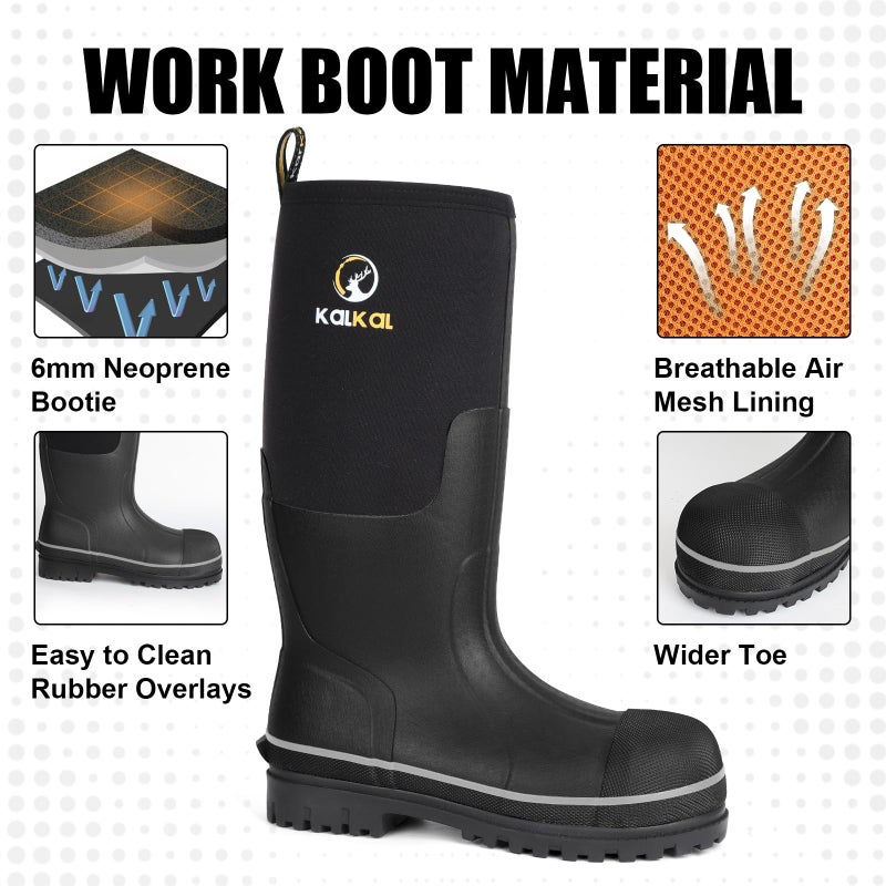 Kalkal Steel Toe Rubber Boots For Men, Waterproof Rubber Work Boots With Steel Shank, Puncture-Proof Safey Composite Toe Hunting Boots for Farming, Gardening, Fishing, Outdoor Work, Size 6-14 - Image 5