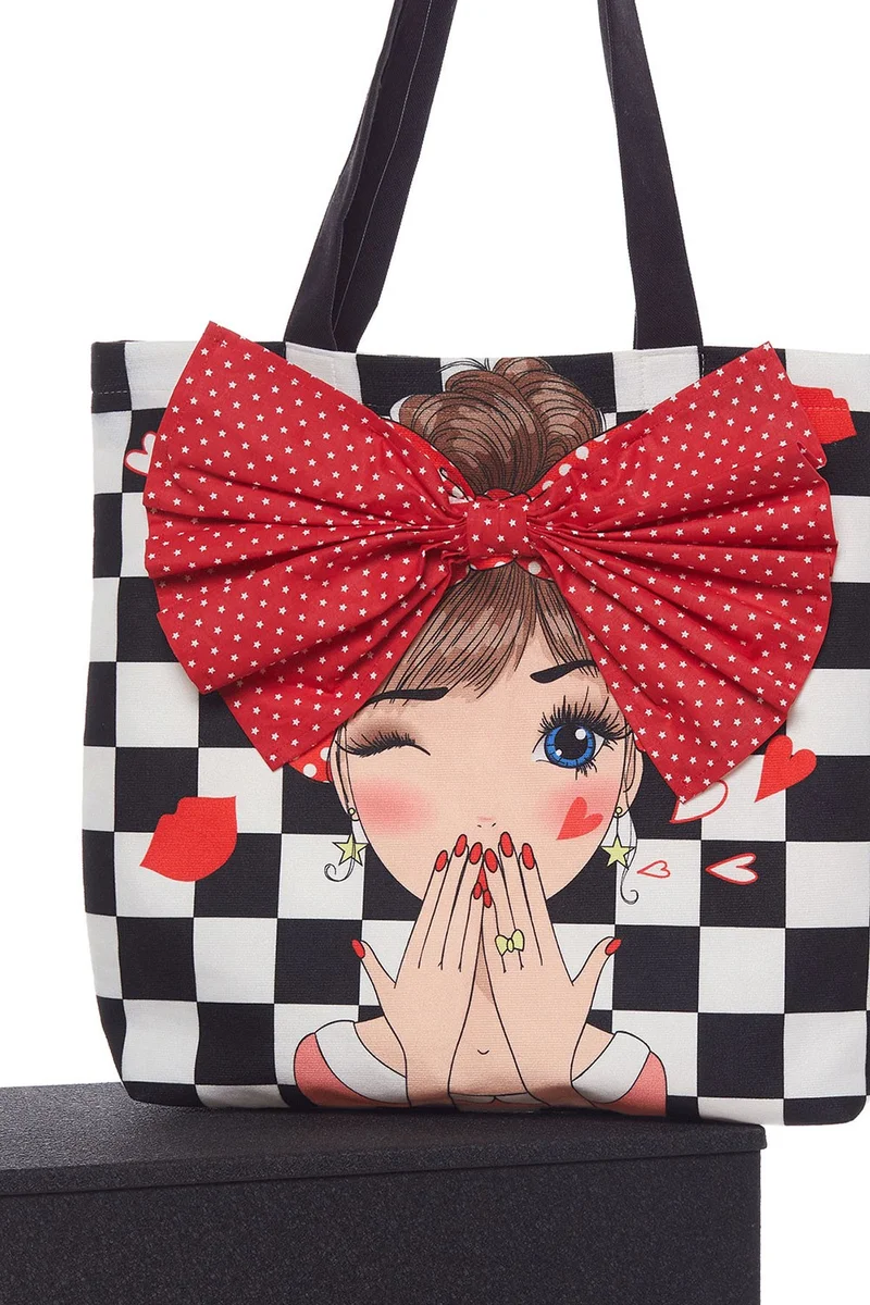 ايس هوم Popart Pattern Checkerboard Pattern Cloth Beach Shopping Bag