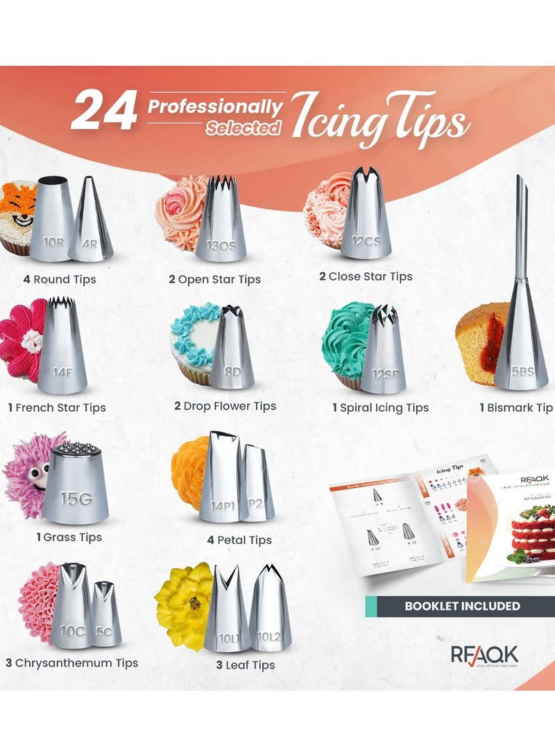 كيلا 700 قطعة طقم تزيين الكيك مع لوازم الخَبز - قرص دوار لتزيين الكيك مع صواني الخبز، أداة تسوية، 24 رأس تزيين، 2 ملاعق تزيين، أدوات صنع الفوندان، مخطط نقش والمزيد - Image 2