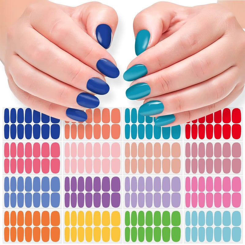 DANNEASY DANNEASY 16 Sheets Nail Polish Stickers Full Nail Wraps for Women Self Adhesive Nail Polish Strips Gel Nail Sticker Solid Color Fingernail Stickers Manicure Kit with 1pc Nail File, Cuticle Stick