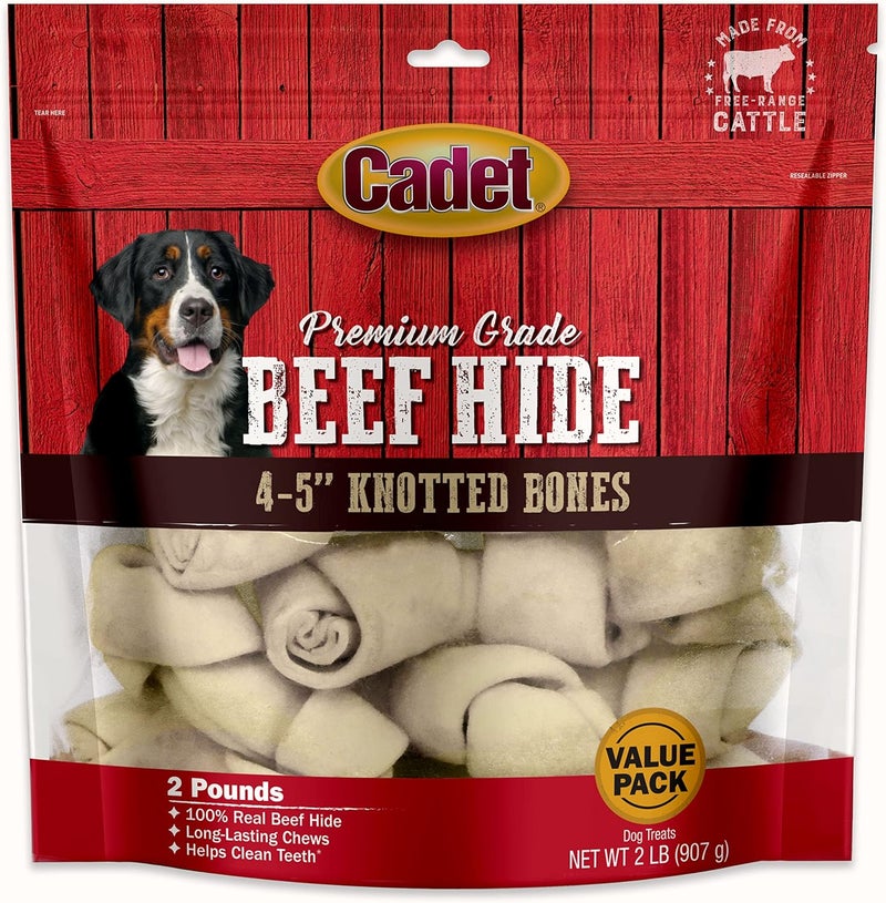 Cadet Premium Grade Beef Hide Dog Chews 45 LongLasting Knotted Rawhide Bones SingleIngredient Natural Flavor 2 Pound - Image 1