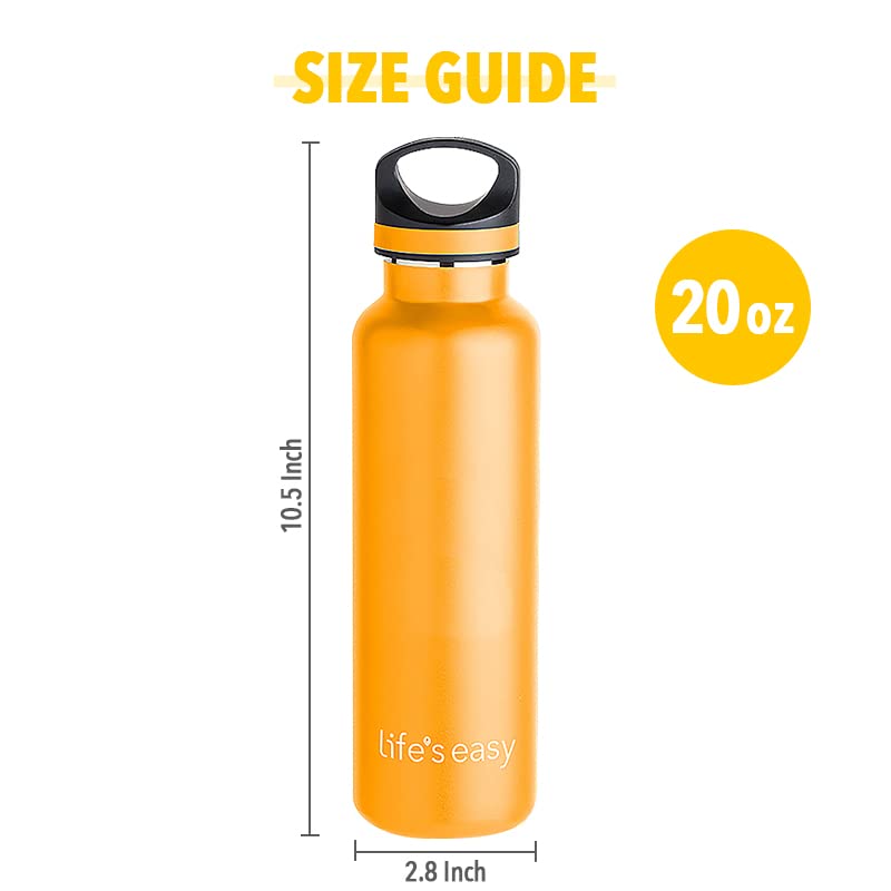 LIFE'S EASY Insulated Sports Water Bottle with Lid. Stainless Steel Vacuum Double Wall Thermo Flask for Hot and Cold Drinks, Simple Metal Hydro Canteen Travel Bottle for Men & Women - 20 oz (Yellow) - Image 2