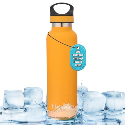 LIFE'S EASY Insulated Sports Water Bottle with Lid. Stainless Steel Vacuum Double Wall Thermo Flask for Hot and Cold Drinks, Simple Metal Hydro Canteen Travel Bottle for Men & Women - 20 oz (Yellow) - Image 1