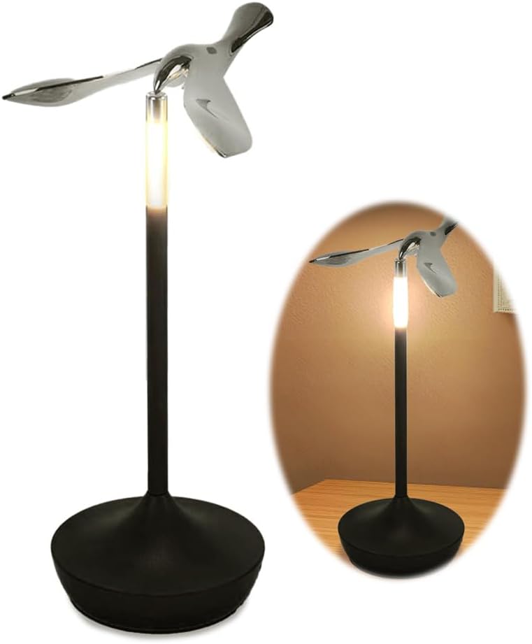 مصباح طاولة لاسلكي قابل لإعادة الشحن، مصباح مكتب LED لاسلكي بتوازن الجاذبية، مصابيح سرير على شكل طائر مع 3 درجات لون و حساس لمسة، ديكور مكتبي منزلي (أسود) - Image 1