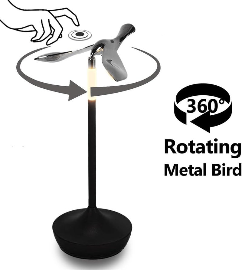 مصباح طاولة لاسلكي قابل لإعادة الشحن، مصباح مكتب LED لاسلكي بتوازن الجاذبية، مصابيح سرير على شكل طائر مع 3 درجات لون و حساس لمسة، ديكور مكتبي منزلي (أسود) - Image 3
