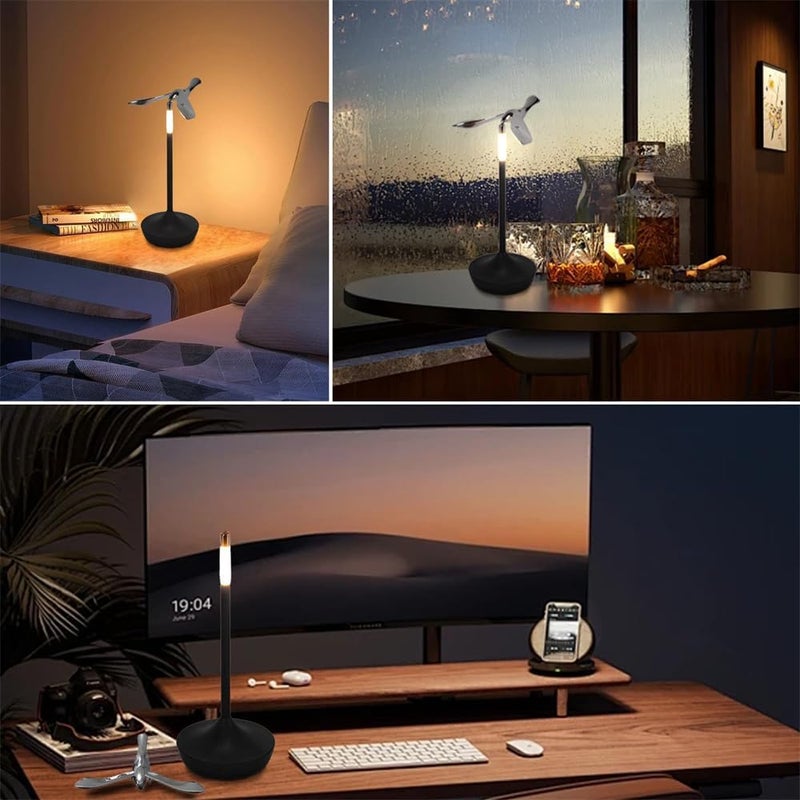 مصباح طاولة لاسلكي قابل لإعادة الشحن، مصباح مكتب LED لاسلكي بتوازن الجاذبية، مصابيح سرير على شكل طائر مع 3 درجات لون و حساس لمسة، ديكور مكتبي منزلي (أسود) - Image 5