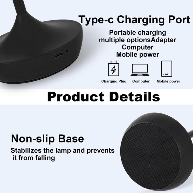 مصباح طاولة لاسلكي قابل لإعادة الشحن، مصباح مكتب LED لاسلكي بتوازن الجاذبية، مصابيح سرير على شكل طائر مع 3 درجات لون و حساس لمسة، ديكور مكتبي منزلي (أسود) - Image 2