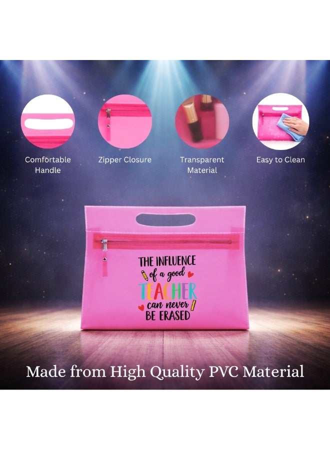 برينت شوب فور مي هدية عيد المعلم حقيبة مستحضرات تجميل شفافة باللون الوردي مع سحاب إغلاق - هدية تقدير للمعلم - هدية للمعلم - هدايا للمعلم - Image 4