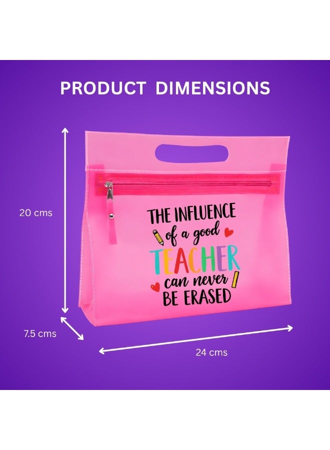برينت شوب فور مي هدية عيد المعلم حقيبة مستحضرات تجميل شفافة باللون الوردي مع سحاب إغلاق - هدية تقدير للمعلم - هدية للمعلم - هدايا للمعلم - Image 3
