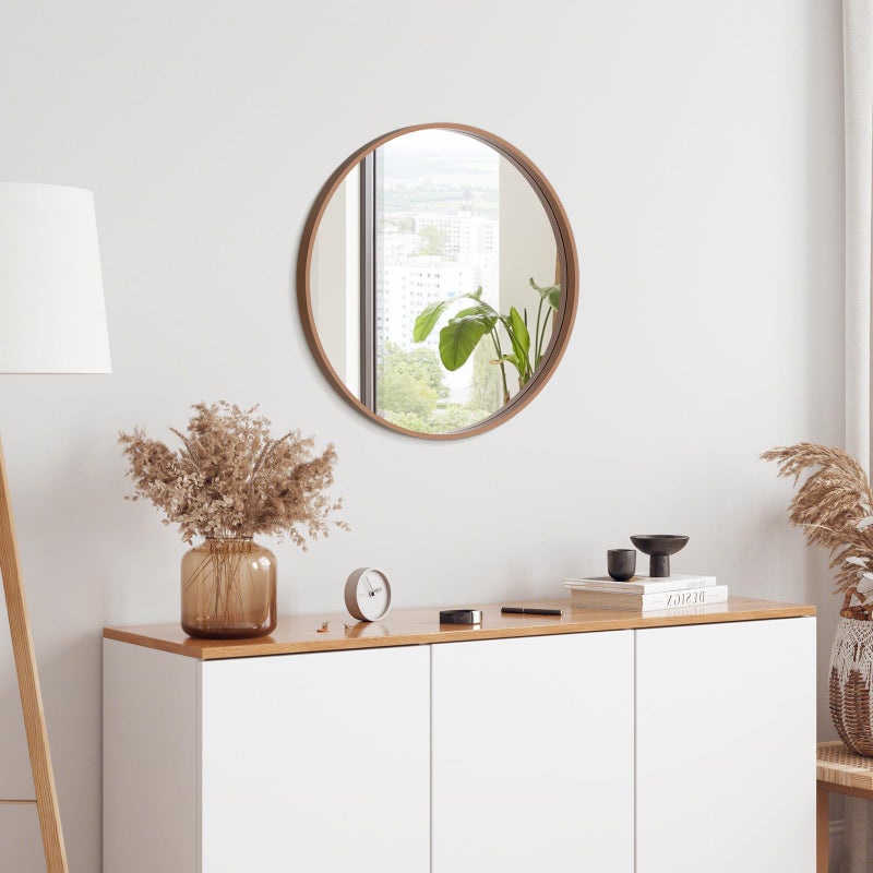 WallBeyond Wood Round Mirror with Wood Frame 24 inch Circle Wall Mirror for Bathroom Round Wall Mirror for Wall Decor, Vanity, Entryway Living Room (Walnut) - Image 2