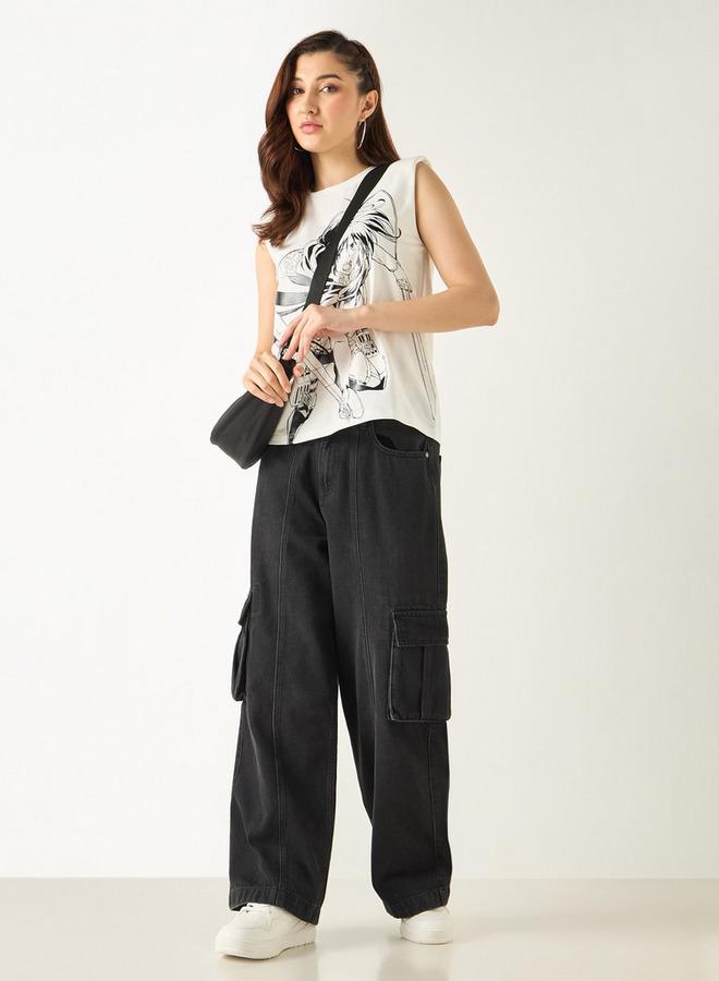 SP Characters Anime Print Sleeveless T-shirt with Crew Neck - Image 2