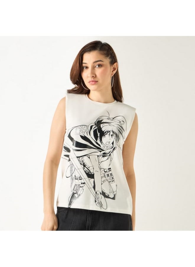 SP Characters Anime Print Sleeveless T-shirt with Crew Neck  - Image 1