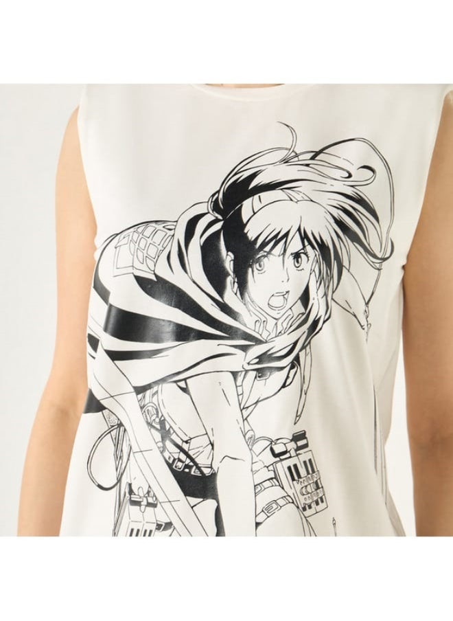 SP Characters Anime Print Sleeveless T-shirt with Crew Neck  - Image 3