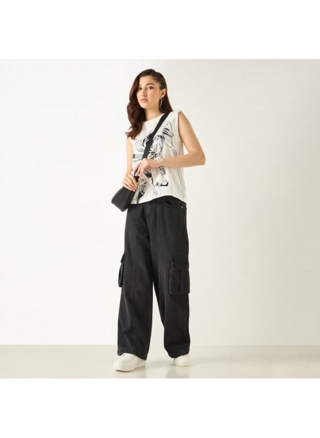 SP Characters Anime Print Sleeveless T-shirt with Crew Neck  - Image 2