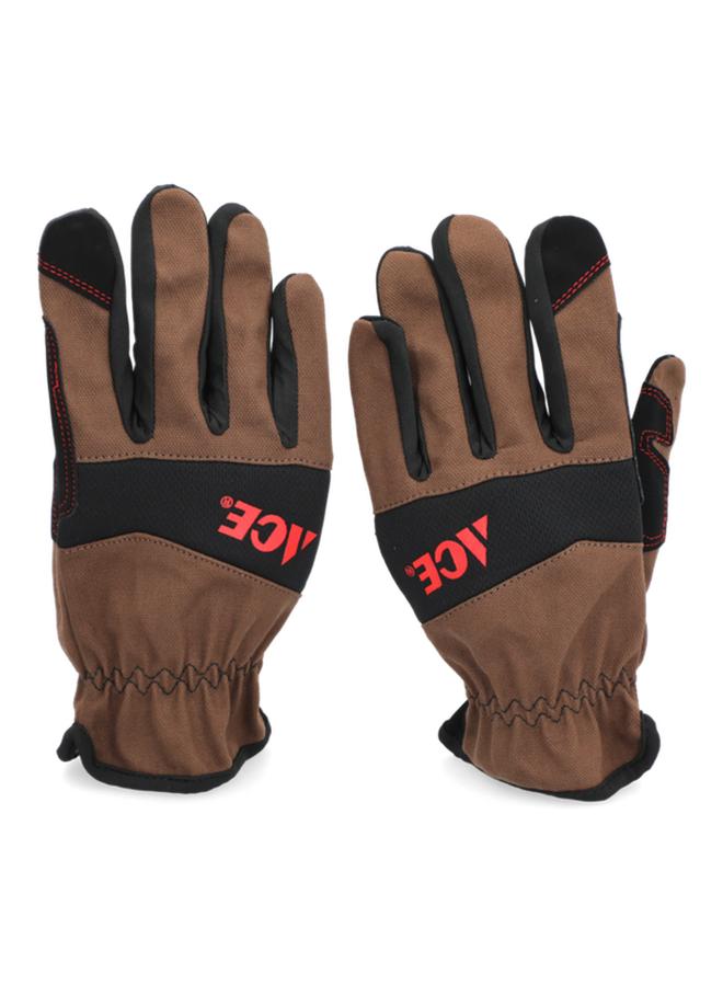 ACE Canvas Padded Firm Grip Synthetic Leather Gardening Gloves Brown and Black Large  - Image 1