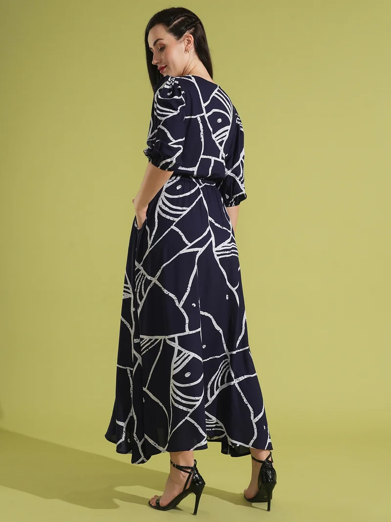 globus Women Printed Puff Sleeve Maxi Dress