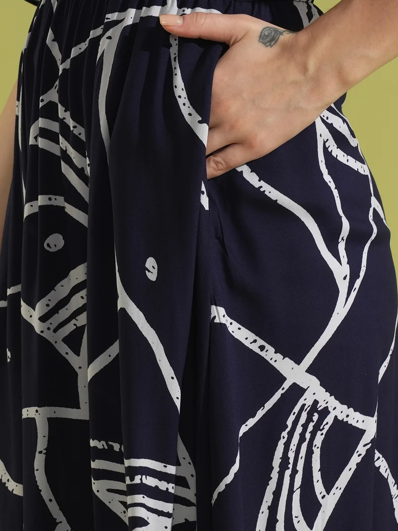 globus Women Printed Puff Sleeve Maxi Dress