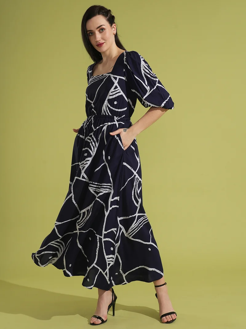 globus Women Printed Puff Sleeve Maxi Dress