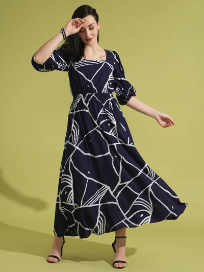 globus Women Printed Puff Sleeve Maxi Dress