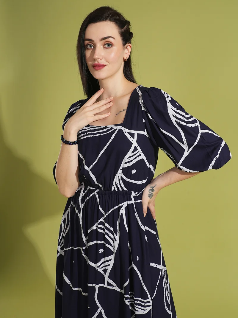 globus Women Printed Puff Sleeve Maxi Dress